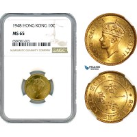 AI252, Hong Kong, George VI, 10 Cents 1948, London Mint, NGC MS65