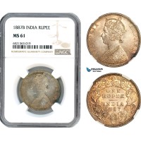 AI255, India (British) Victoria, 1 Rupee 1887 B, Bombay Mint, Silver, NGC MS61