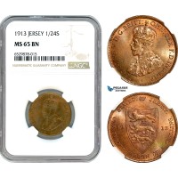 AI262, Great Britain, Jersey, George V, 1/24 Shilling 1913, London Mint, NGC MS65BN, Top Pop!
