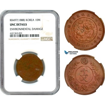 AI263, Korea, Yi Hyong, 10 Mun KK497 (1888) NGC UNC Det.