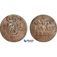 AI276, Netherlands East Indies, Batavian Republic, 1 Duit 1808, Mint Error Double Struck, EF