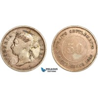 AI299, Straits Settlements, Victoria, 50 Cents 1896, Silver, F-VF