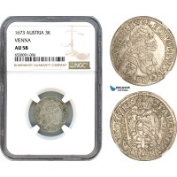 AI324, Austria, Leopold I, 3 Kreuzer 1673, Vienna Mint, Silver, NGC AU58