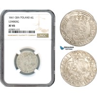 AI340, Poland, Johann Casimir, 6 Groschen (Szostak) 1661 GBA, Lemberg (Lviv) Mint, Silver, NGC XF45