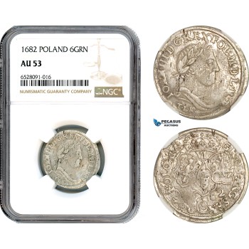AI341, Poland, John III Sobieski, 6 Groschen (Szostak) 1682, Bydgoszcz Mint, Silver, NGC AU53