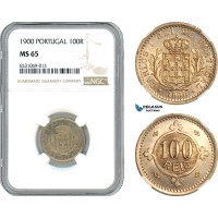 AI363, Portugal, Carlos I, 100 Reis 1900, Lisbon Mint, NGC MS65