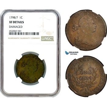 AI373, United States, 1 Cent Draped Bust Cent 1798/7, NGC XF Det.