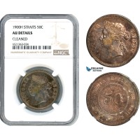 AI402, Straits Settlements, Victoria, 50 Cent 1900 H, Heaton Mint, Silver, NGC AU Det.