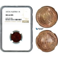 AI408, Austria, Franz Joseph, 1 Kreuzer 1873 A, Vienna Mint, NGC MS64BN