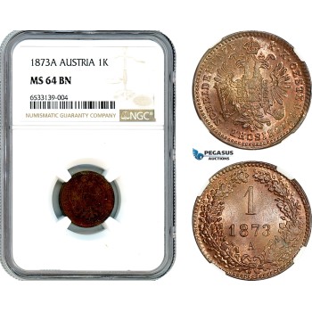 AI408, Austria, Franz Joseph, 1 Kreuzer 1873 A, Vienna Mint, NGC MS64BN