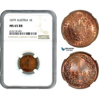 AI409, Austria, Franz Joseph, 1 Kreuzer 1879, Vienna Mint, NGC MS65RB, Top Pop!