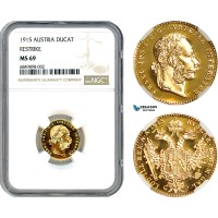 AI411, Austria, Franz Joseph, Restrike 1 Ducat 1915, Gold, NGC MS69