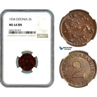 AI431, Estonia, 2 Senti 1934, NGC MS64BN