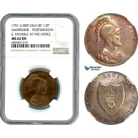 AI439, Great Britain, Hampshire - Portsmouth, 1/2 Penny Token 1791, D&H-89, NGC MS62BN