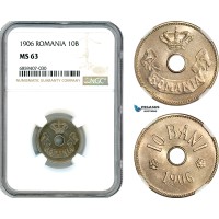 AI450, Romania, Carol I, 10 Bani 1906, Brussels Mint, NGC MS63