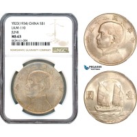 AI492, China, Republic, Junk Dollar Yr. 23 (1934) Shanghai Mint, Silver, L&M 110, NGC MS63