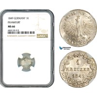 AI496, Germany, Frankfurt, 1 Kreuzer 1849, Silver, NGC MS66