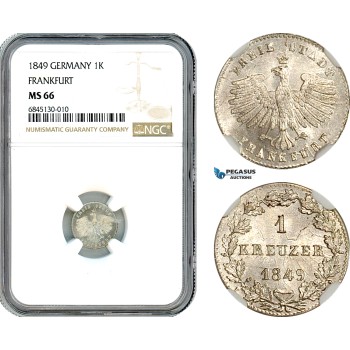 AI496, Germany, Frankfurt, 1 Kreuzer 1849, Silver, NGC MS66