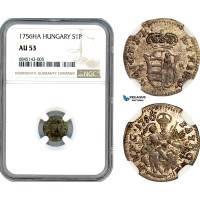 AI526, Hungary, Maria Theresia, 1 Poltura 1756 KB, Kremnitz Mint, Silver, NGC AU53