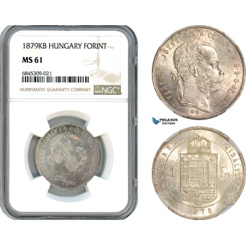 AI527, Hungary, Franz Joseph, 1 Forint 1879 KB, Kremnitz Mint, Silver, NGC MS61