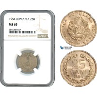 AI531, Romania, Peoples Republic, 25 Bani 1954, Bucharest Mint, NGC MS65