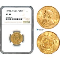 AI535, South Africa (ZAR) 1 Pond 1898, Pretoria Mint, Gold, NGC AU58