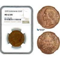 AI538, Sarawak, C. Brooke Rajah, 1 Cent 1870, London Mint, NGC MS62BN