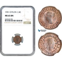 AI541, Ceylon, Victoria, 1/4 Cent 1901, NGC MS65BN