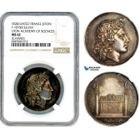 AI547, France, Silver Medal 1828 by Barre, Lyon Academy of Sciences, NGC MS62