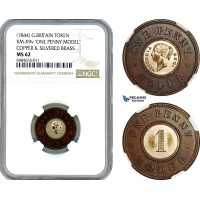 AI550, Great Britain, Victoria, 1 Penny Model 1844, Cooper & Silvered Brass, NGC MS62