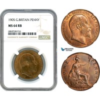 AI583, Great Britain, Edward VII, 1 Penny 1905, London Mint, NGC MS64RB