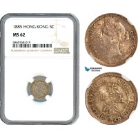 AI585, Hong Kong, Victoria, 5 Cents 1885, London Mint, Silver, NGC MS62