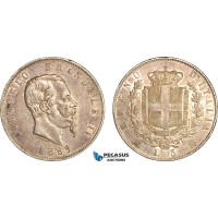 AI646, Italy, Kingdon, Victor Emmanuel II, 5 Lire 1869 M, Milan Mint, Silver, Some bag marks, toned VF-EF