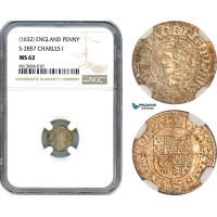 AI679, Great Britain, Charles I, 1 Penny 1632, S-2857, Silver, NGC MS62