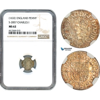 AI679, Great Britain, Charles I, 1 Penny 1632, S-2857, Silver, NGC MS62