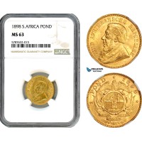 AI687, South Africa (ZAR) 1 Pond 1898, Pretoria Mint, Gold, NGC MS63