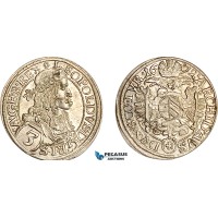 AI694, Austria, Leopold, 3 Kreuzer 1672, Vienna Mint, Silver, Flan flaw, UNC
