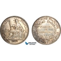 AI700, French Indo-China, 1 Piastre 1909 A, Paris Mint, Silver, Cleaned, AU
