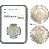AI742, Austria, Franz I, 20 Kreuzer 1817 A, Vienna Mint, Silver, NGC MS63