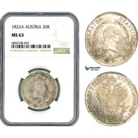 AI743, Austria, Franz I, 20 Kreuzer 1822 A, Vienna Mint, Silver, NGC MS63