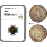 AI748, Bulgaria, Ferdinand I, 5 Stotinki 1888, Brussels Mint, NGC MS62