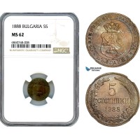 AI749, Bulgaria, Ferdinand I, 5 Stotinki 1888, Brussels Mint, NGC MS62