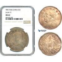 AI753, China "Fat man" Dollar Yr. 9 (1920) Silver, L&M 77, NGC MS62