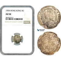 AI767, Hong Kong, Edward VII, 5 Cents 1904, London Mint, Silver, NGC AU58