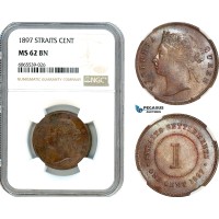 AI792, Straits Settlements, Victoria, 1 Cent 1897, London  Mint, NGC MS62BN