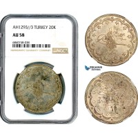 AI795, Turkey, Ottoman Empire, Abdülhamid II, 20 Kurush AH1293//3, Silver, NGC AU58