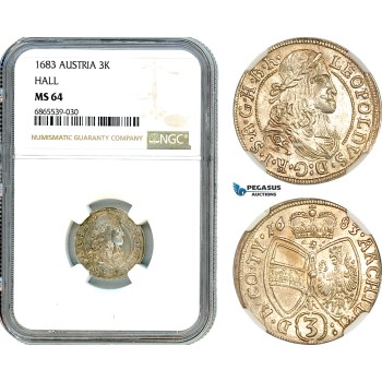 AI798, Austria, Leopold I, 3 Kreuzer 1683, Hall Mint, Silver, NGC MS64