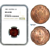 AI799, Austria, Franz Joseph, 1 Kreuzer 1881, Vienna Mint, NGC MS64RB