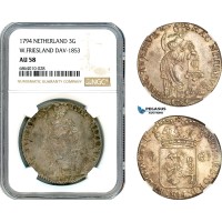 AI824, Netherlands, West Friesland, 3 Gulden 1794, Dav-1853, Silver, NGC AU58