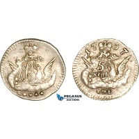 AI828, Russia, Elisabeth, 5 Kopeks 1757 СПБ, St. Petersburg Mint, Silver, AU